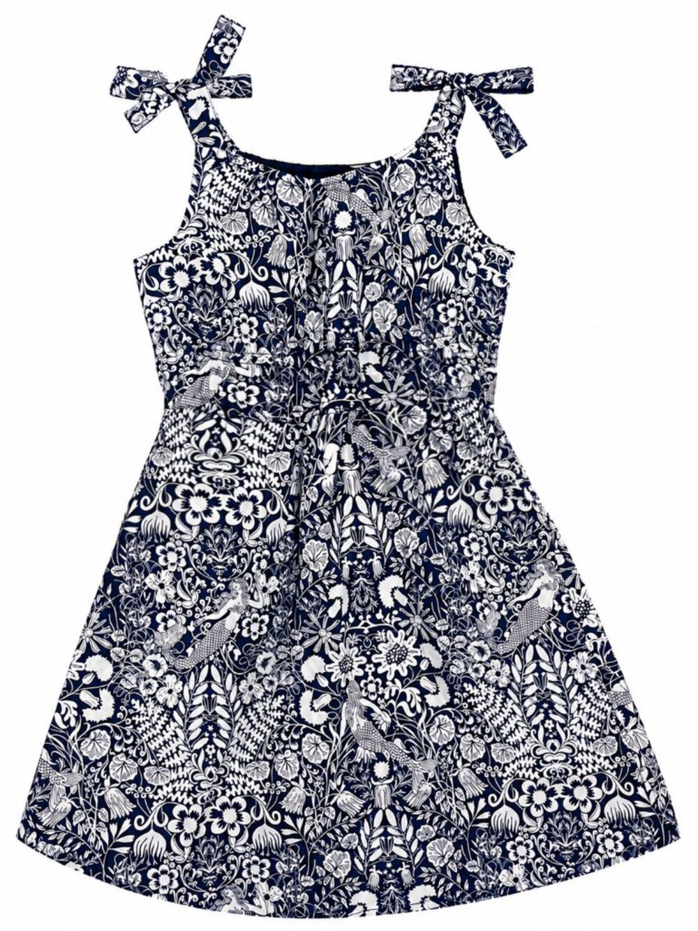 Crewcuts Sundress, navy blue & white with mermaid floral print